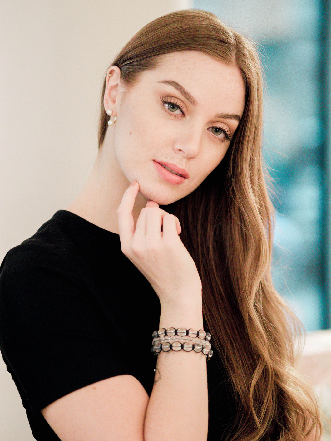 Clear crystal quartz adjustable bracelet